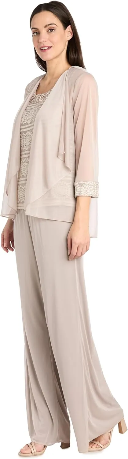 R&M Richards Women's 3PC Glitter Embroidered Pant Suit