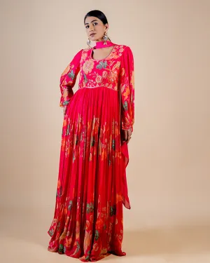 Rani Pink full length floral print Anarkali dress