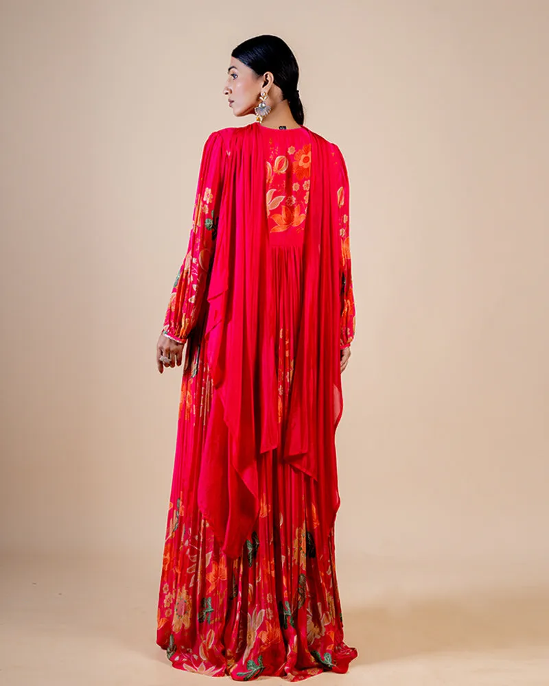 Rani Pink full length floral print Anarkali dress