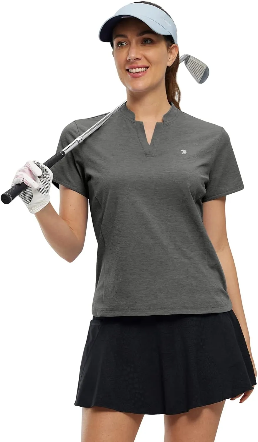 Rdruko Women's Golf Shirts Short Sleeve Dry Fit V Neck Tennis Tops Moisture Wicking Athletic Workout Polo Shirts UPF 50 