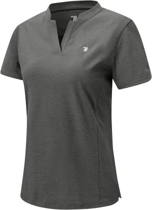 Rdruko Women's Golf Shirts Short Sleeve Dry Fit V Neck Tennis Tops Moisture Wicking Athletic Workout Polo Shirts UPF 50 