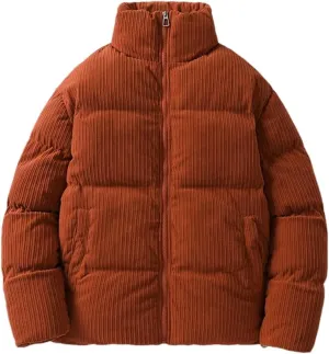 REHJJDFD Men Casual Jacket Corduroy Cotton Padded Warm Parkas Puffer Coat Vintage Stand Collar Windbreaker