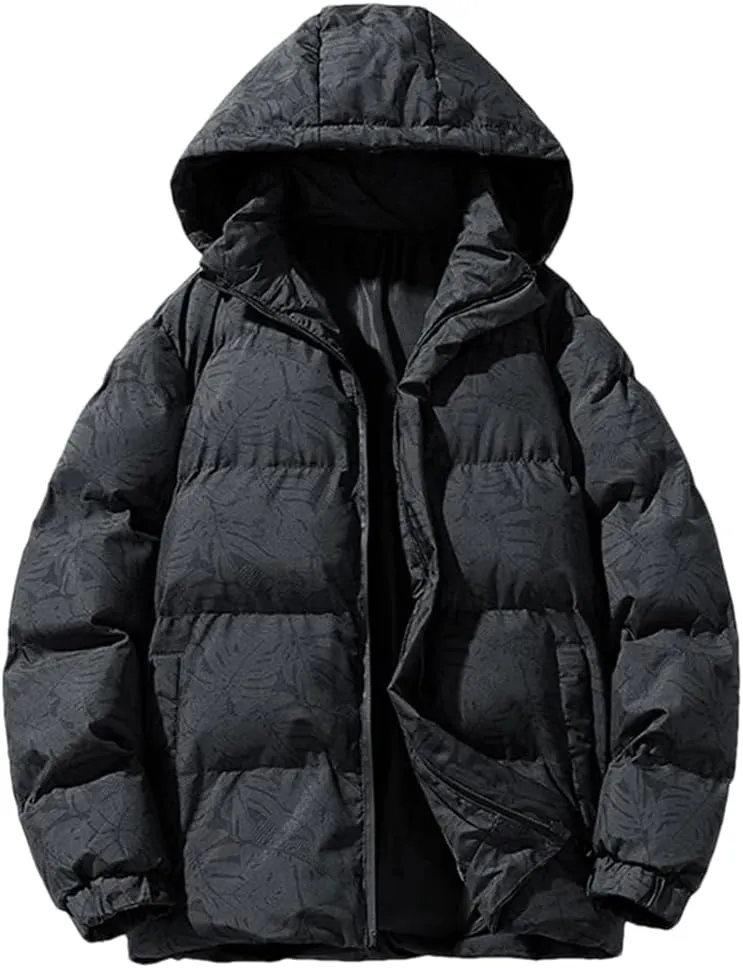 REHJJDFD Men Casual Parkas Hooded Coat Outwear Puffer Jacket Thick Jacket Warm Solid Cotton-Padded Top