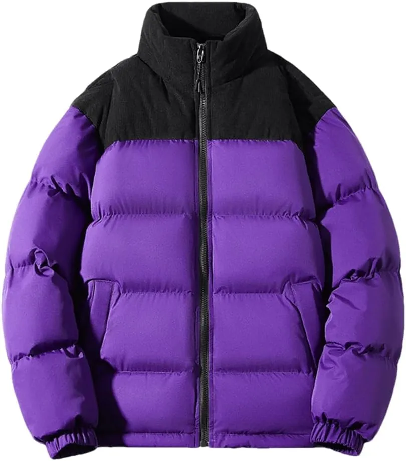 REHJJDFD Men's Thick Winter Puffer Jacket Casual Warm Parkas Solid Color Cotton-Padded Coats Outwear Top