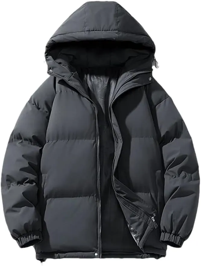 REHJJDFD Men's White Warm Cotton Padded Jacket Casual Sports Hooded Coat Solid Thick Parkas