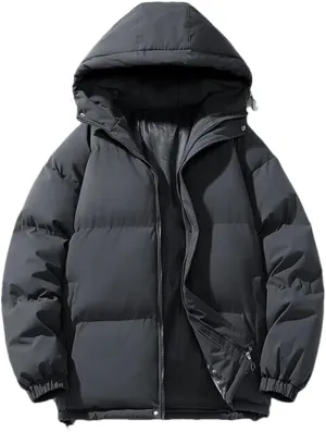 REHJJDFD Men's White Warm Cotton Padded Jacket Casual Sports Hooded Coat Solid Thick Parkas