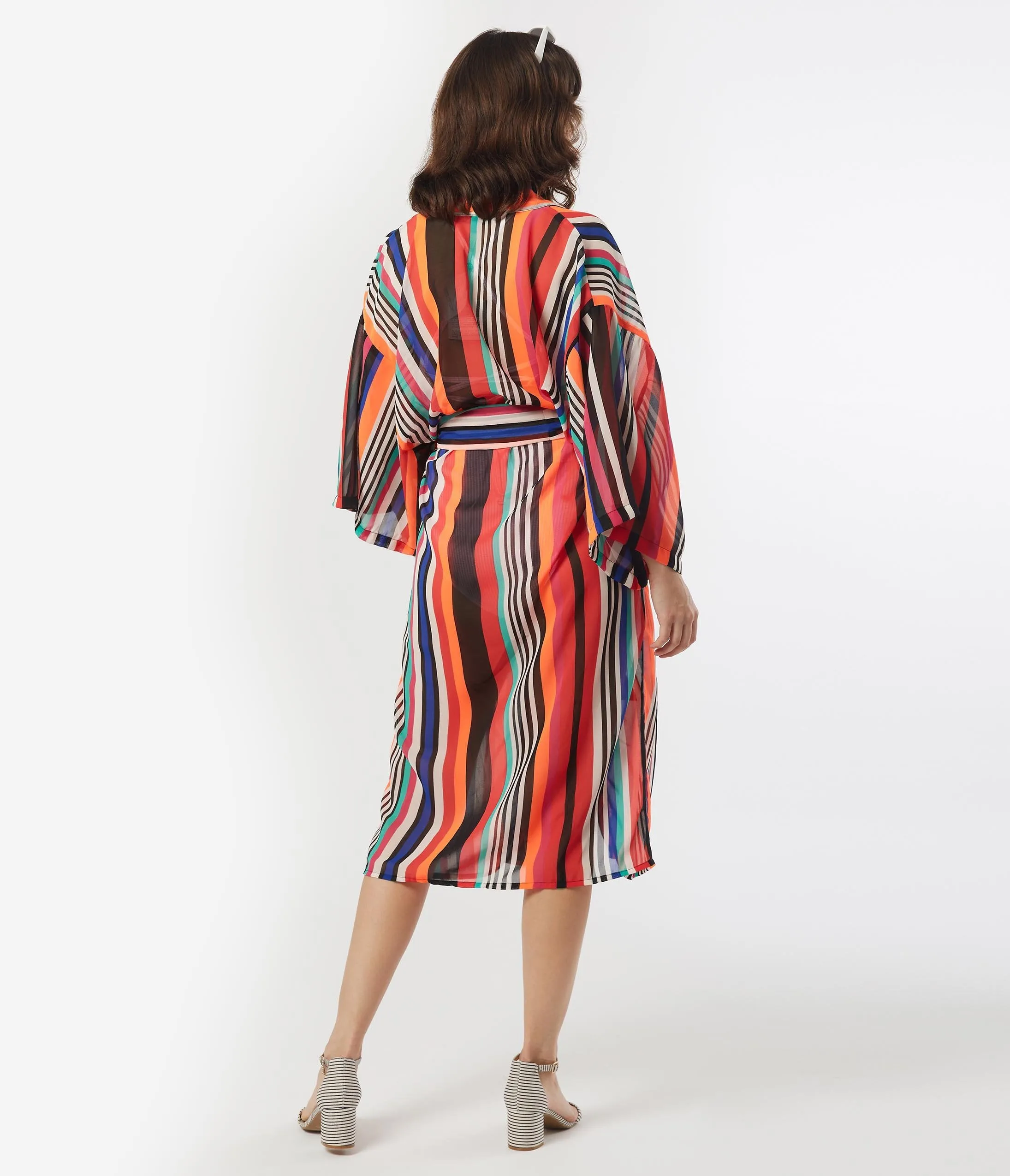 Retro Style Multi Stripe Coverup Kimono