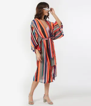 Retro Style Multi Stripe Coverup Kimono