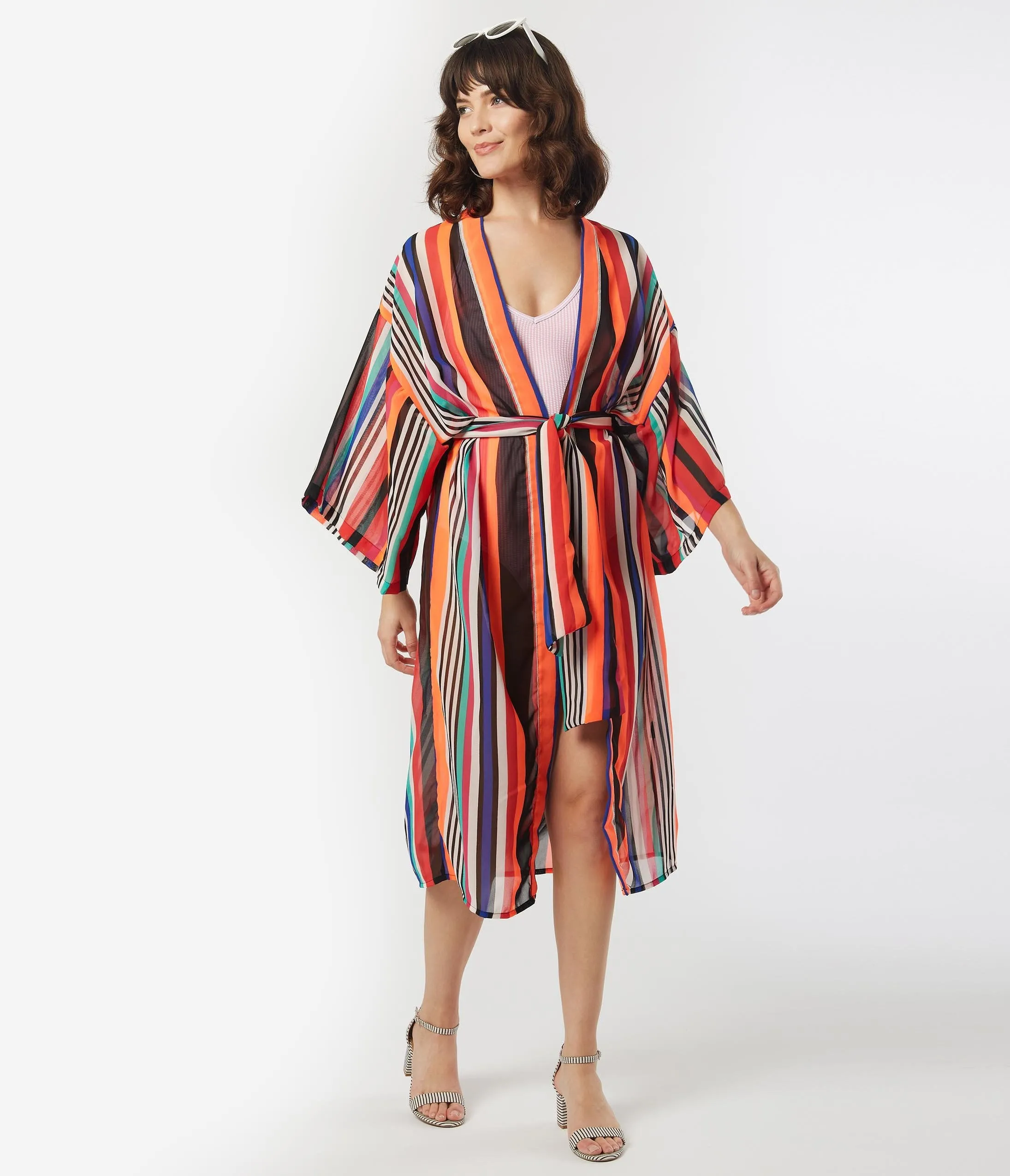 Retro Style Multi Stripe Coverup Kimono