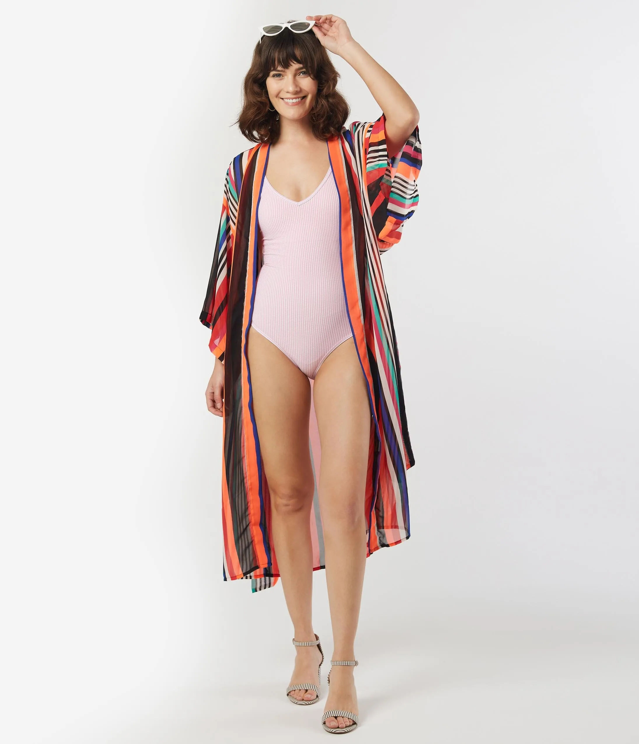 Retro Style Multi Stripe Coverup Kimono