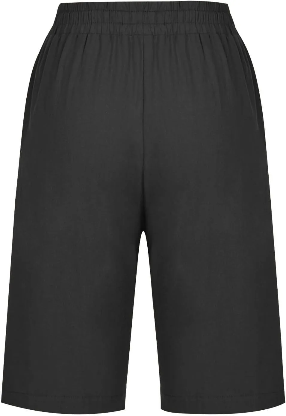 RKSTN Women Half Linen Pants with Pockets Elastic Waist Shorts Summer Beach Capris Solid Straight Wide Leg Knee Length Pant