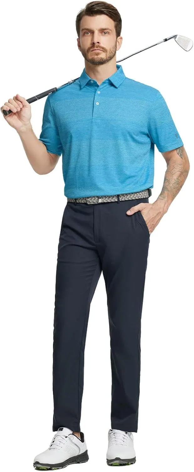 Rouen Golf Shirts for Men Dry Fit Short Sleeve Performance Moisture Wicking Casual Texture Heather Jacquard Mens Polo Shirts
