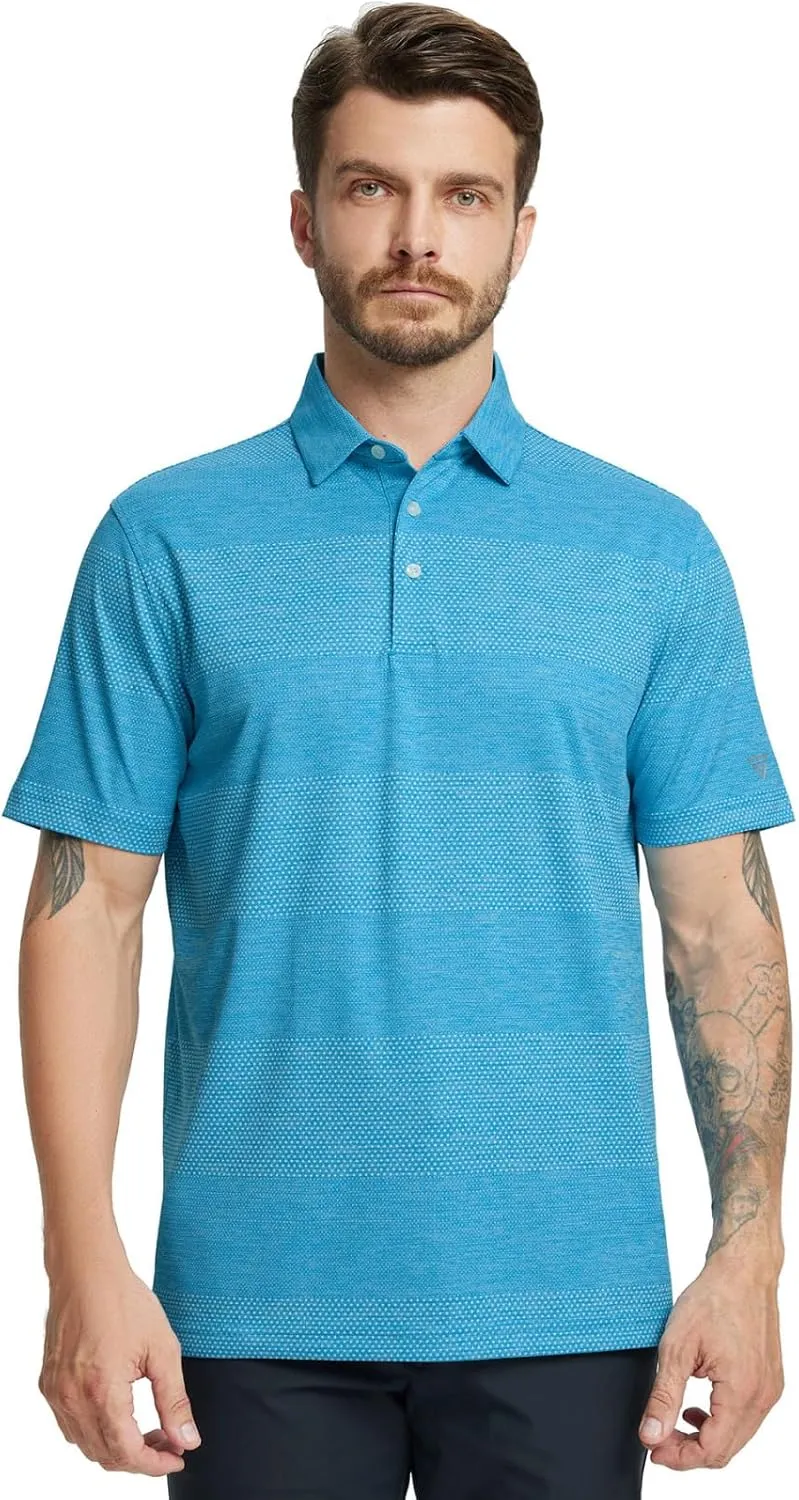 Rouen Golf Shirts for Men Dry Fit Short Sleeve Performance Moisture Wicking Casual Texture Heather Jacquard Mens Polo Shirts