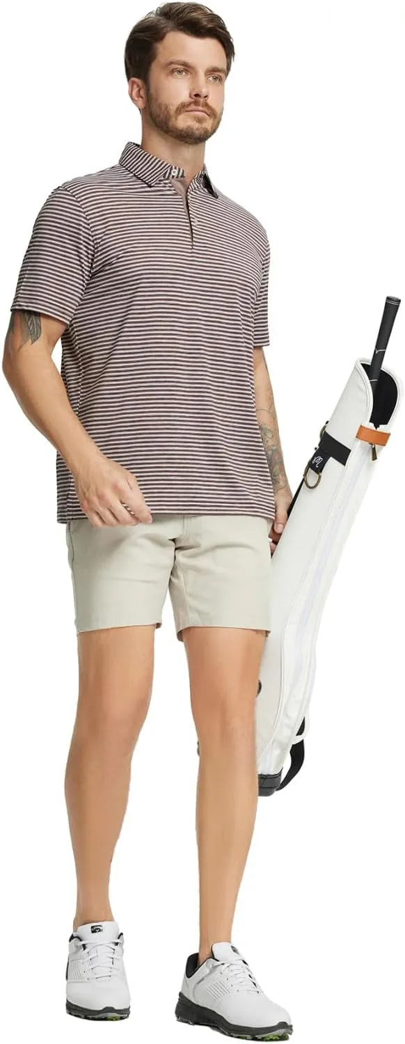 Rouen Golf Shirts for Men Moisture Wicking Lightweight Dry fit Performance Sports Stripe Collared Golf Polo Shirts for Men