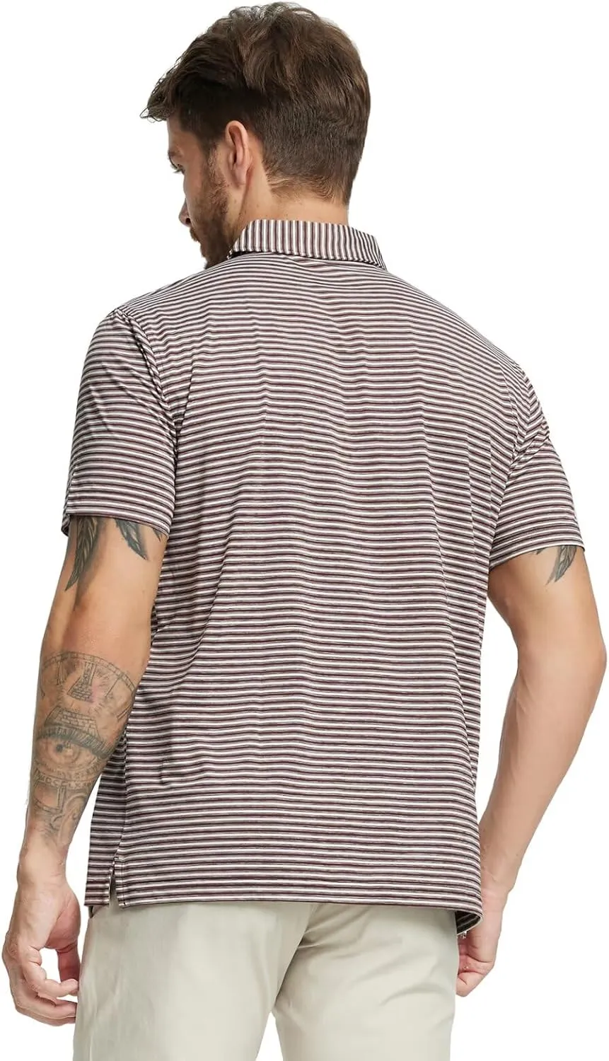 Rouen Golf Shirts for Men Moisture Wicking Lightweight Dry fit Performance Sports Stripe Collared Golf Polo Shirts for Men