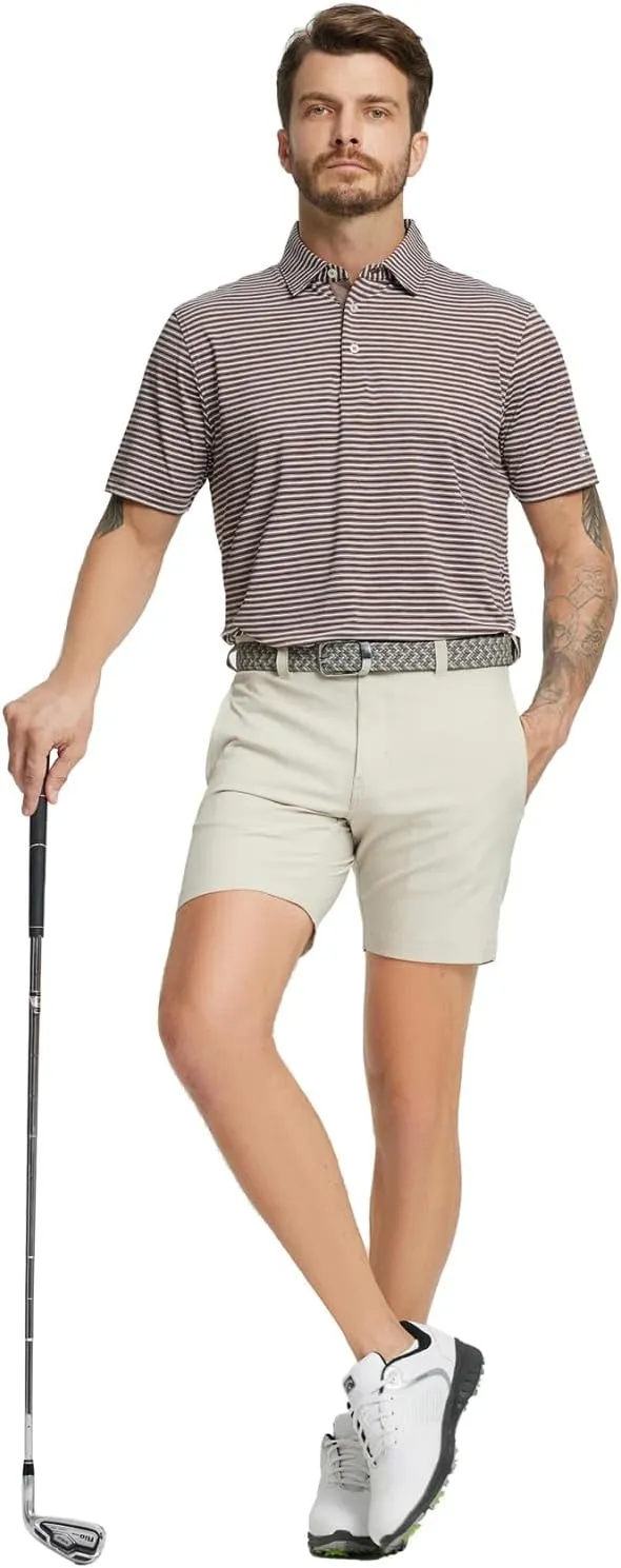 Rouen Golf Shirts for Men Moisture Wicking Lightweight Dry fit Performance Sports Stripe Collared Golf Polo Shirts for Men