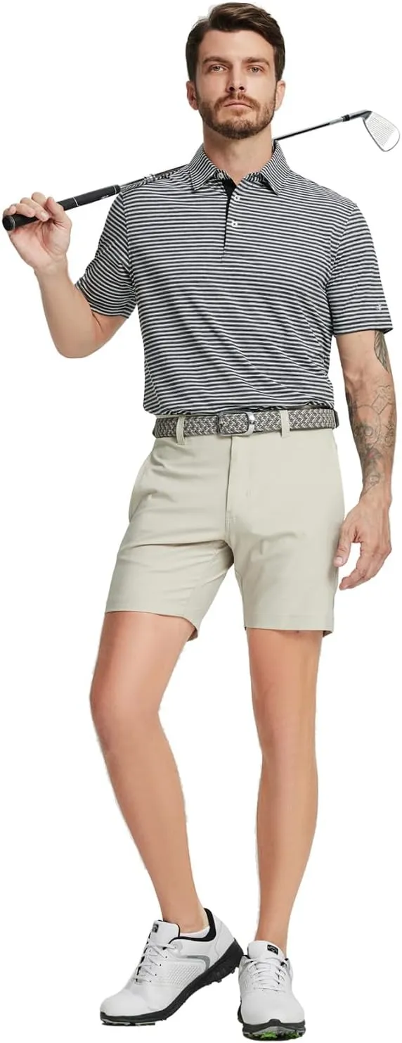 Rouen Golf Shirts for Men Moisture Wicking Lightweight Dry fit Performance Sports Stripe Collared Golf Polo Shirts for Men