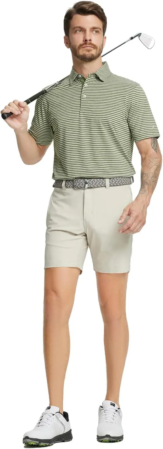 Rouen Golf Shirts for Men Moisture Wicking Lightweight Dry fit Performance Sports Stripe Collared Golf Polo Shirts for Men