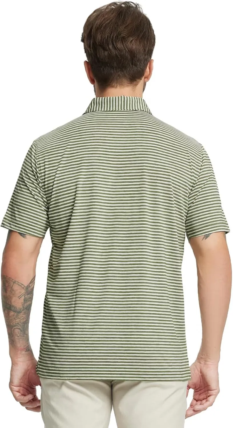 Rouen Golf Shirts for Men Moisture Wicking Lightweight Dry fit Performance Sports Stripe Collared Golf Polo Shirts for Men