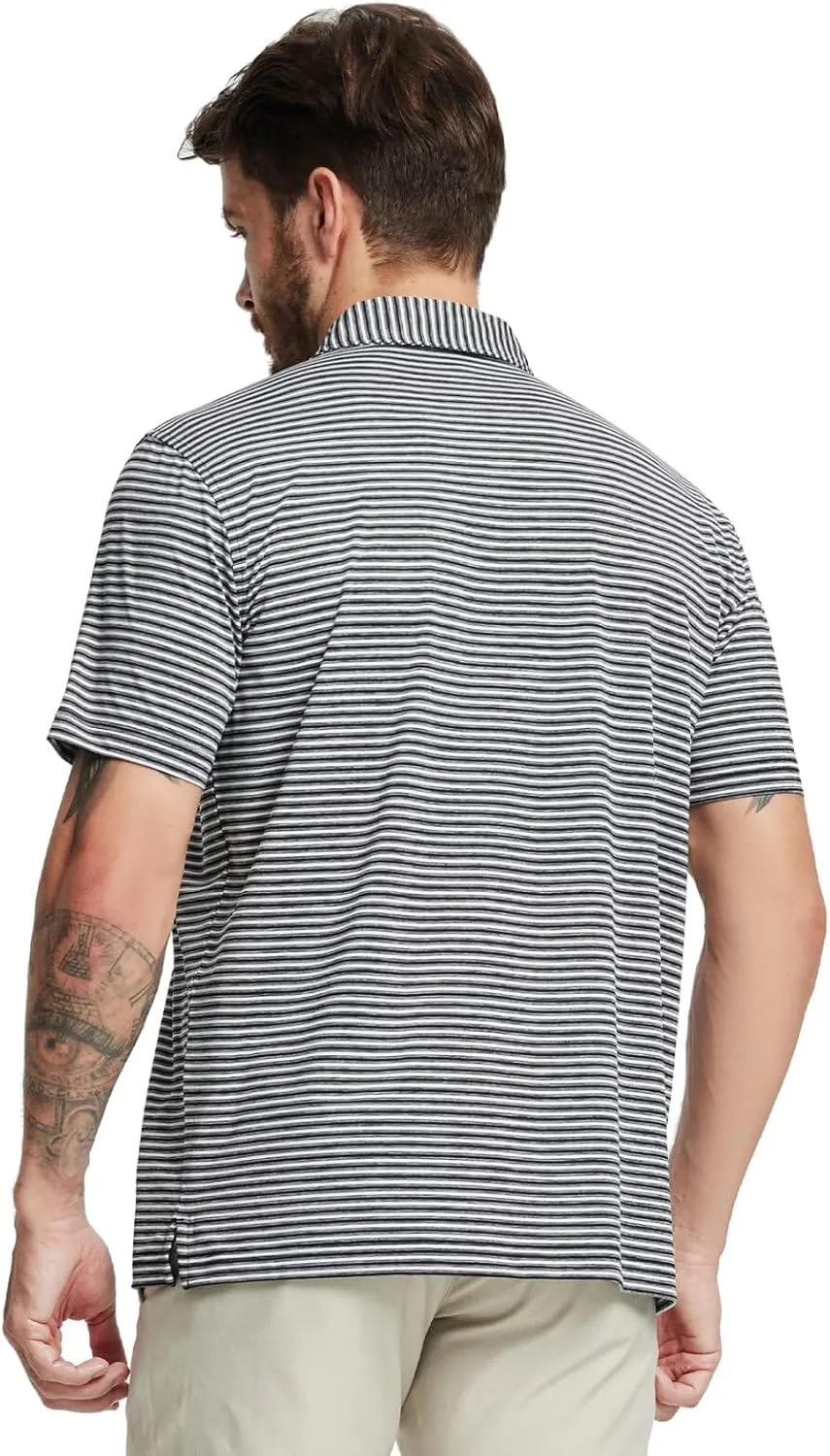 Rouen Golf Shirts for Men Moisture Wicking Lightweight Dry fit Performance Sports Stripe Collared Golf Polo Shirts for Men