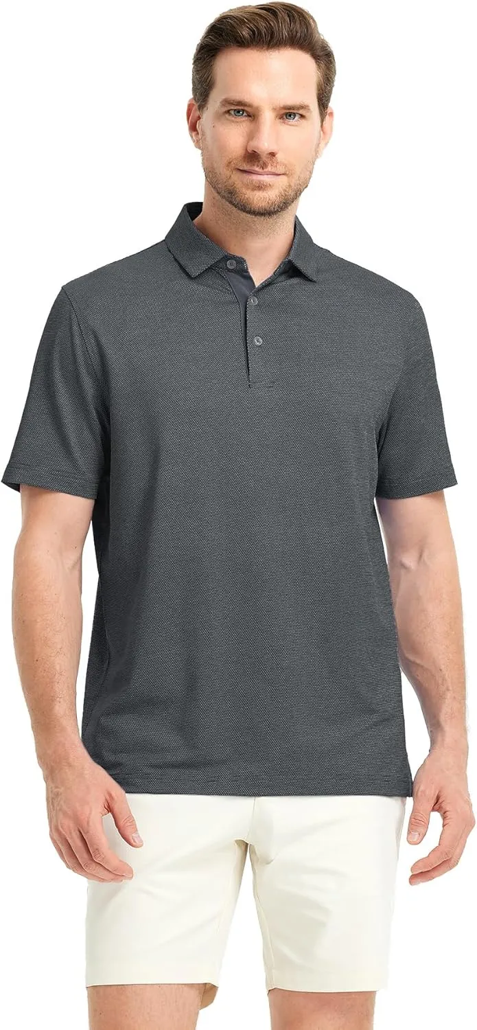 Rouen Mens Golf Shirts Short Sleeve Quick Dry Breathable Active Heather Jacquard Regular Fit Casual Polo Shirts for Men