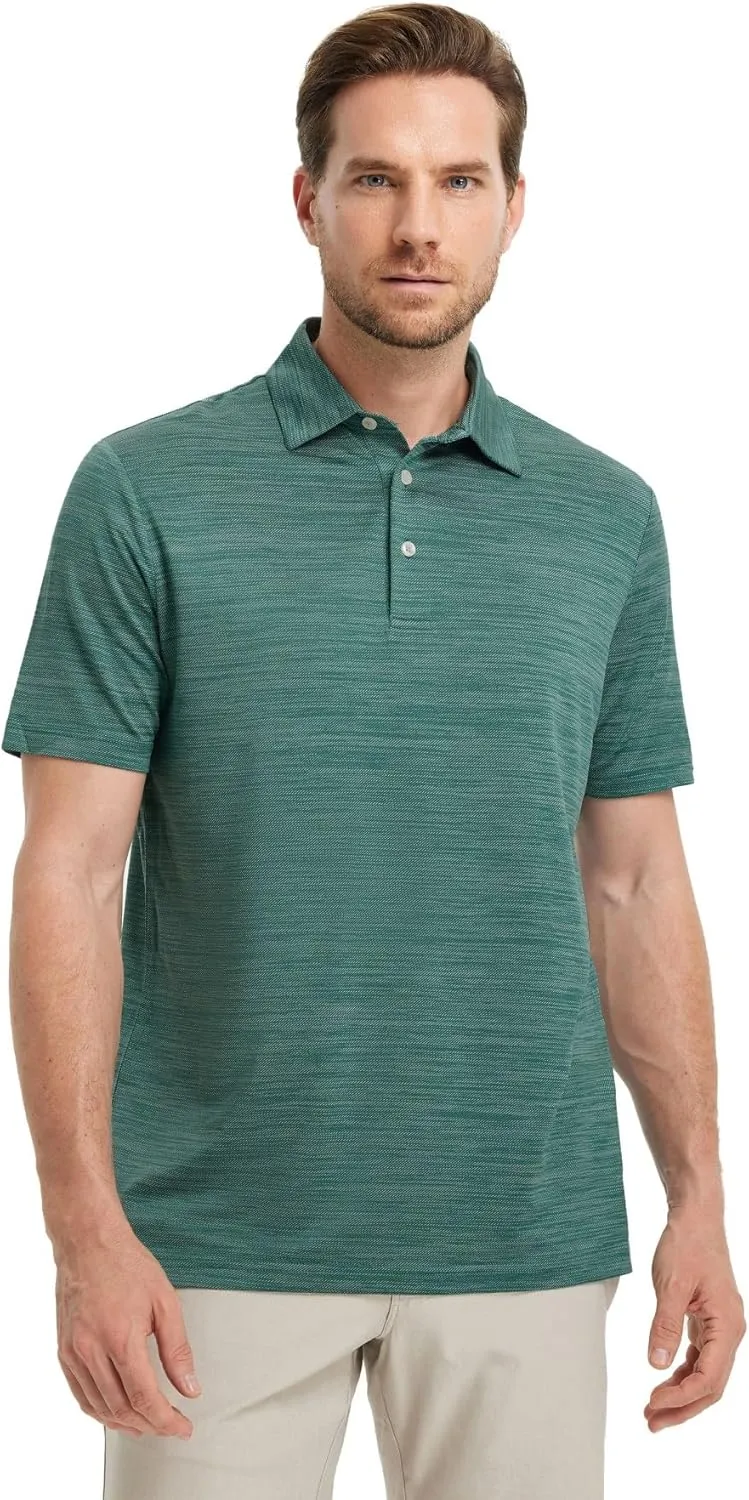 Rouen Polo Shirts for Men Dry Fit Performance Moisture Wicking Casual Jacquard Heather Collared Mens Golf Shirts Short Sleeve