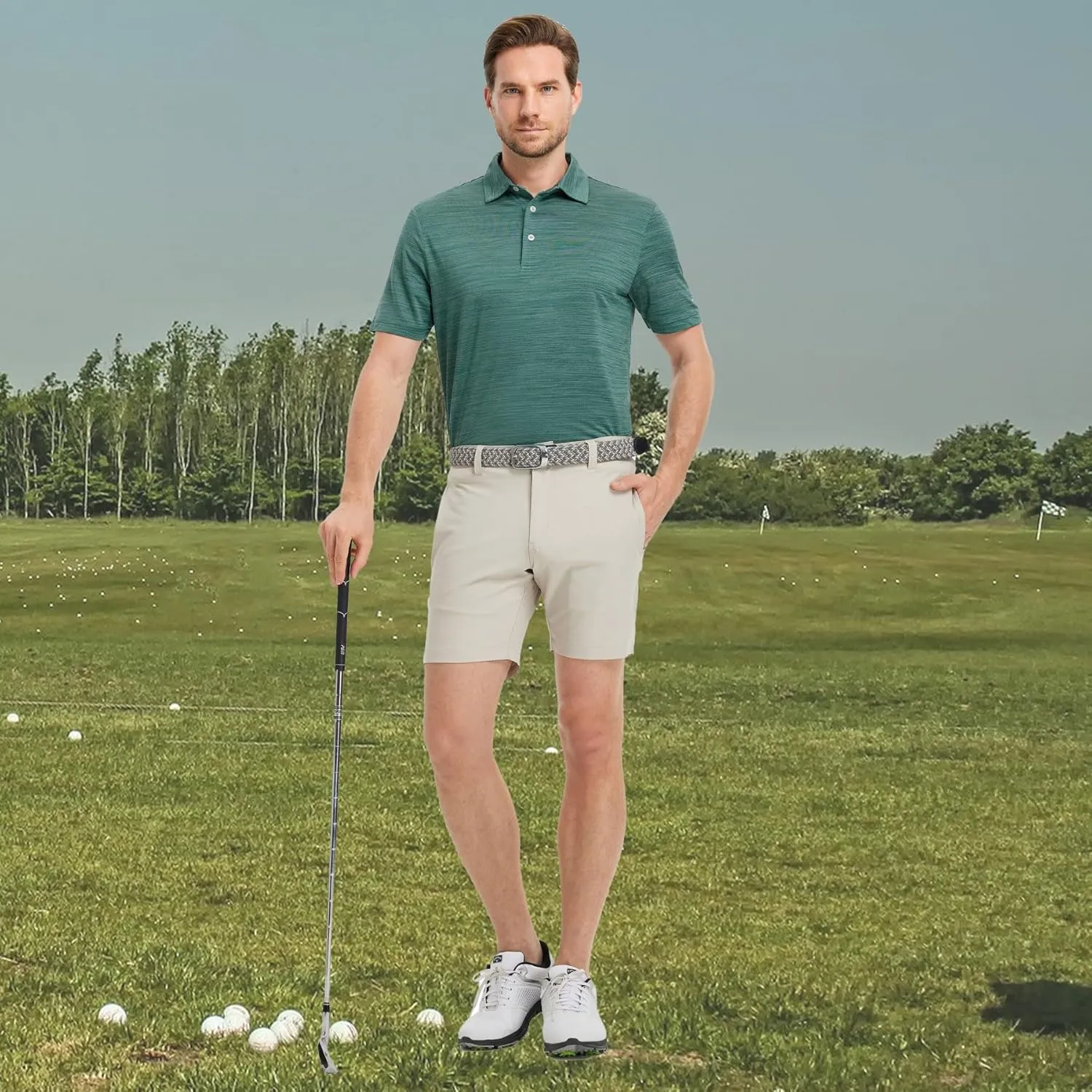 Rouen Polo Shirts for Men Dry Fit Performance Moisture Wicking Casual Jacquard Heather Collared Mens Golf Shirts Short Sleeve