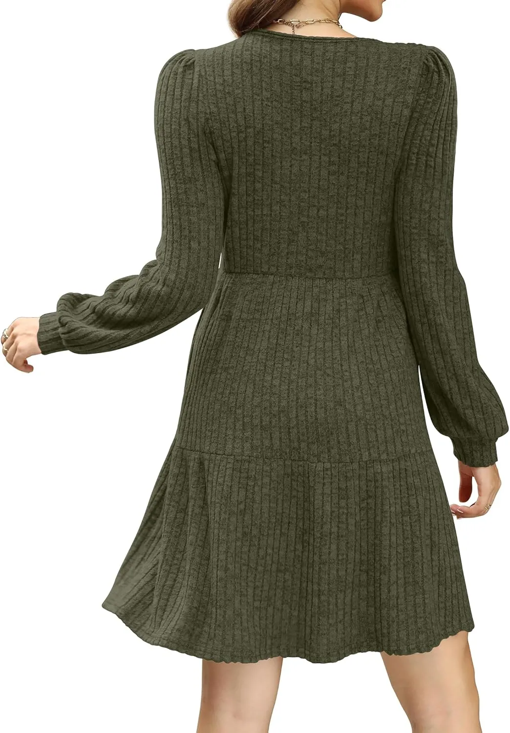 SAMPEEL Womens Square Neck Long Sleeve Fall Dresses Casual Babydoll Sweater Dress
