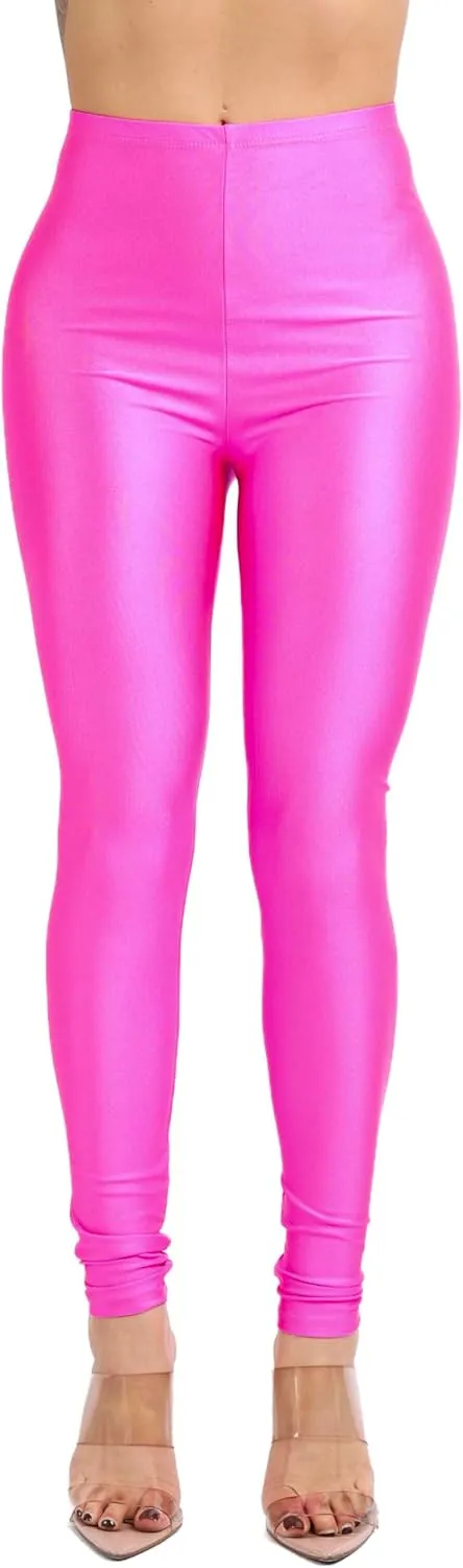 Shiny Leggings High Waist Neon Leggings Elastic Stretch Skinny Comfy Lightweight Pants Tights Disco Party Rave