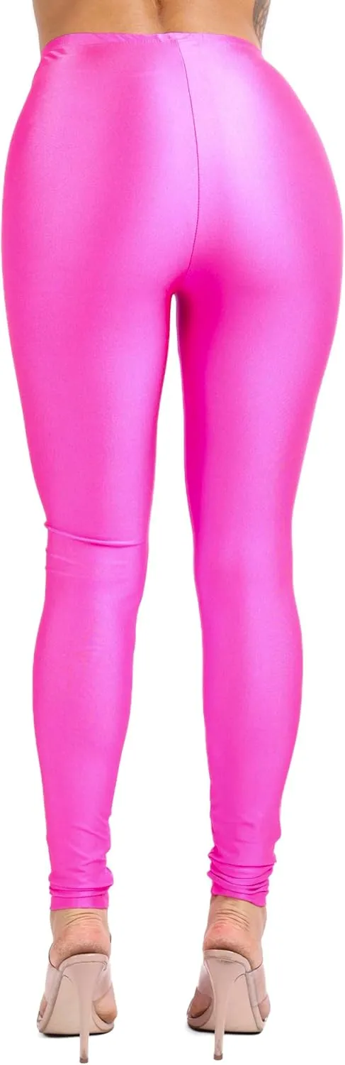 Shiny Leggings High Waist Neon Leggings Elastic Stretch Skinny Comfy Lightweight Pants Tights Disco Party Rave