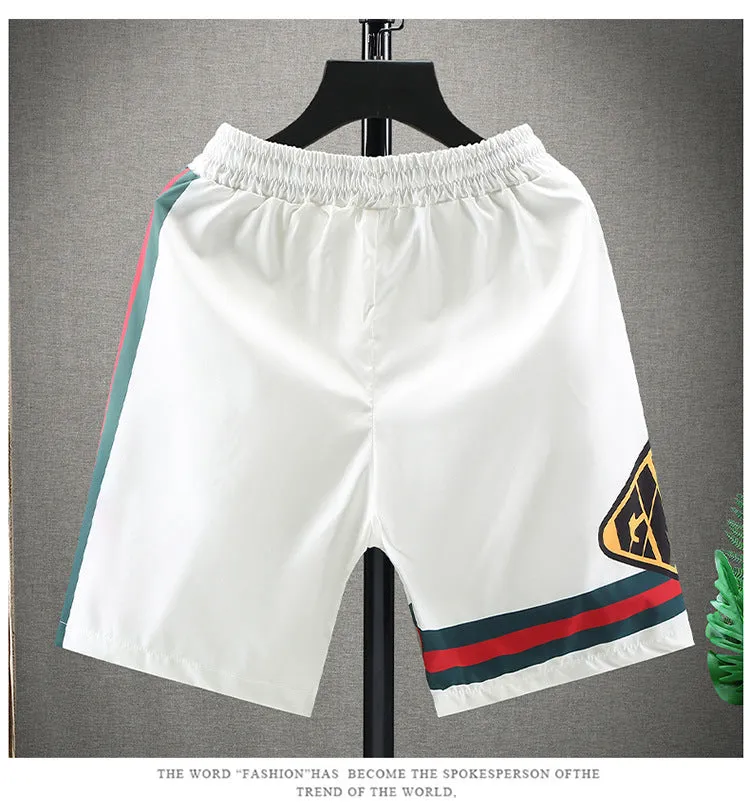 Silk Quick Dry Shorts Men Trendy Personality Printed Slim Look knee length Popular Pants Beach Shorts