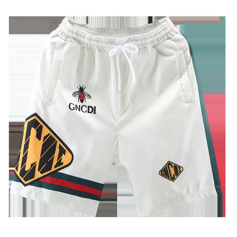 Silk Quick Dry Shorts Men Trendy Personality Printed Slim Look knee length Popular Pants Beach Shorts