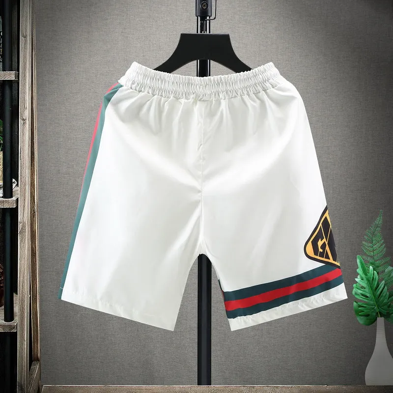 Silk Quick Dry Shorts Men Trendy Personality Printed Slim Look knee length Popular Pants Beach Shorts