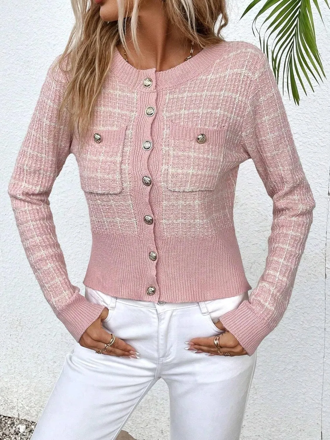 SKAYS Women's Autumn Jackets,Tweed Cardigan,Womens Cardigans Dressy Casual Flap Detail Button Front Cardigan
