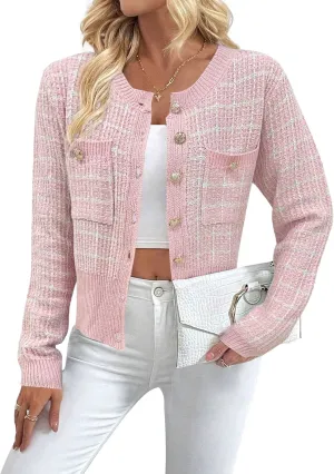 SKAYS Women's Autumn Jackets,Tweed Cardigan,Womens Cardigans Dressy Casual Flap Detail Button Front Cardigan