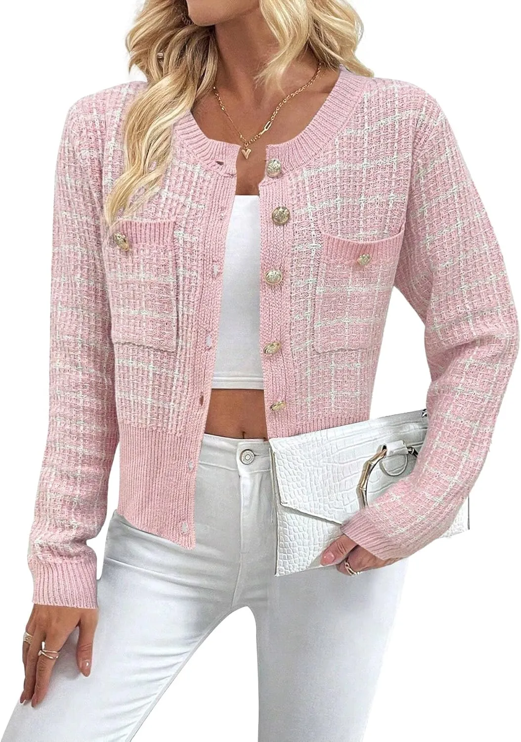 SKAYS Women's Autumn Jackets,Tweed Cardigan,Womens Cardigans Dressy Casual Flap Detail Button Front Cardigan