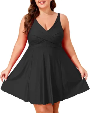 Smismivo Plus Size One Piece Swimsuit for Women Tummy Control Swim Dress Full Coverage Curvy Bathing Suit V Neck Swimwear