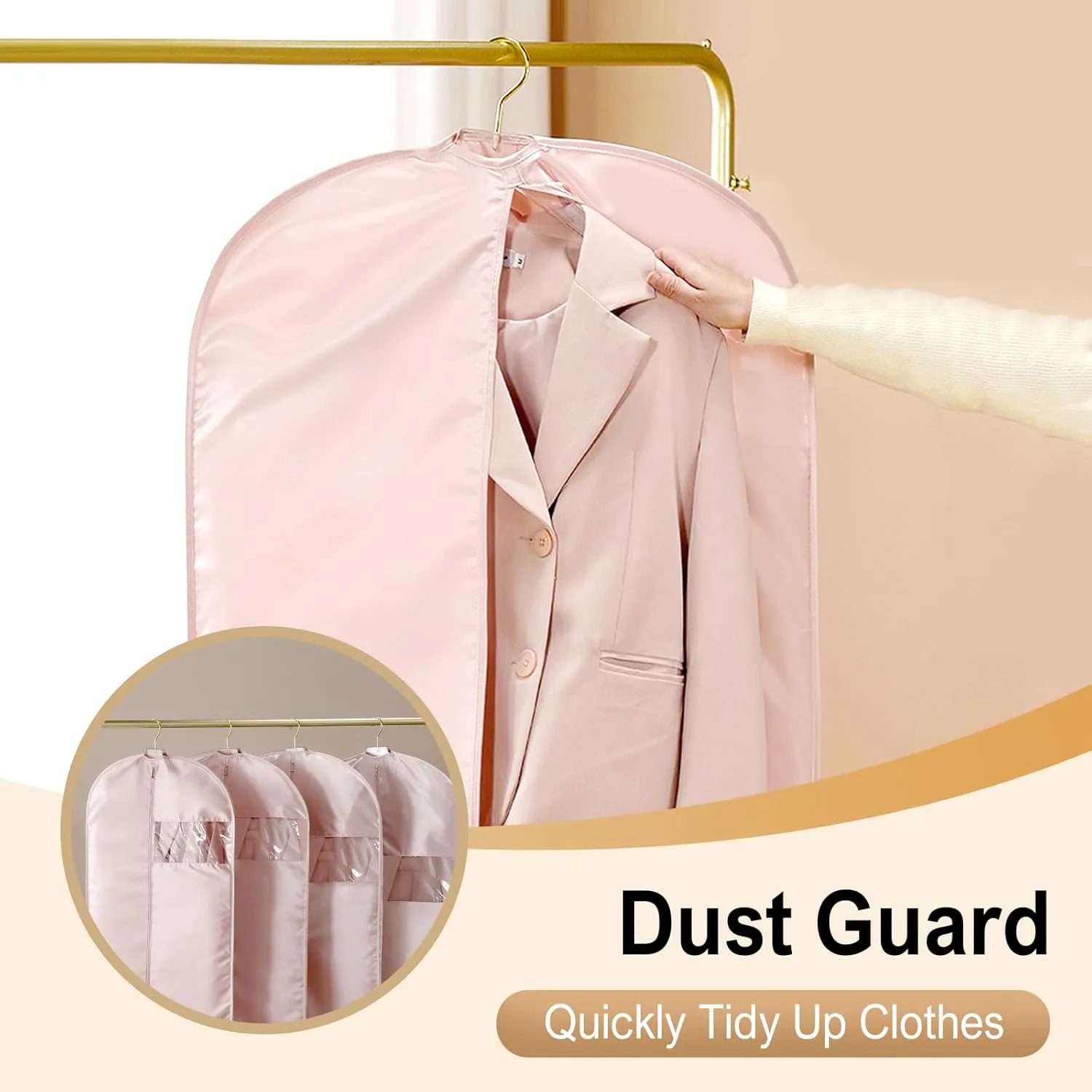 Space Saving Hanging Garment Bag, 2025 New Compression Hanging Garment Bag Dust Cover Clothes Bags for Down Coat, Suit Bags for Closet Storage (Blue, 22.8x43.3inch)