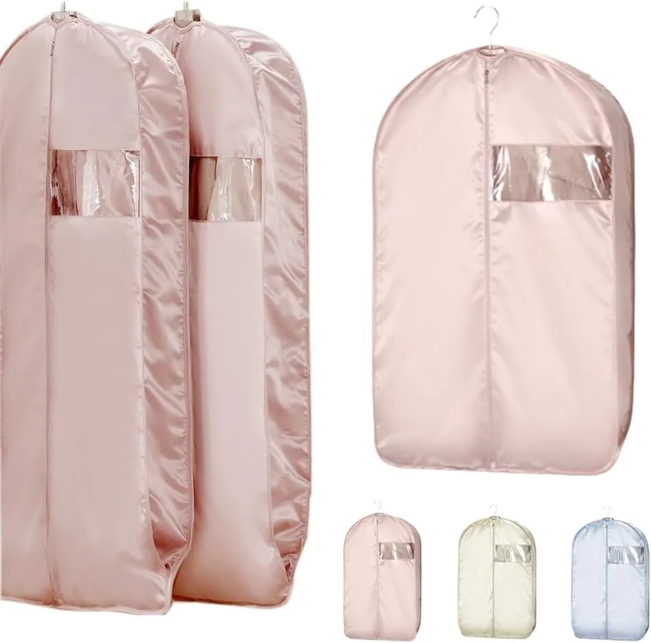 Space Saving Hanging Garment Bag, 2025 New Compression Hanging Garment Bag Dust Cover Clothes Bags for Down Coat, Suit Bags for Closet Storage (Pink, 22.8x35.4inch)