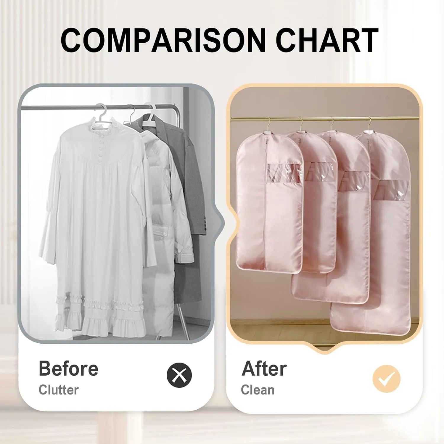 Space Saving Hanging Garment Bag, 2025 New Compression Hanging Garment Bag Dust Cover Clothes Bags for Down Coat, Suit Bags for Closet Storage (Pink, 22.8x35.4inch)