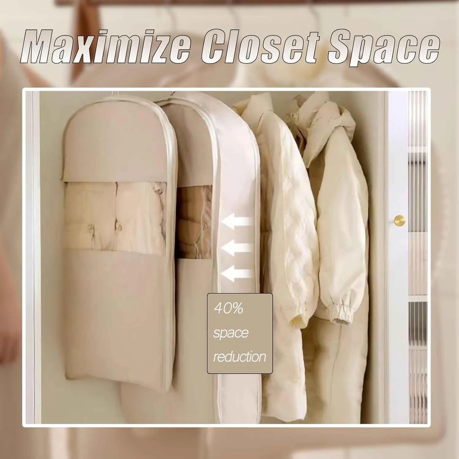 Space Saving Hanging Garment Bag with Self Compression Zipper, Side Opening Wardrobe Organizers Suitable for Daily Wardrobe Storage (Pink, 2 Pcs M)