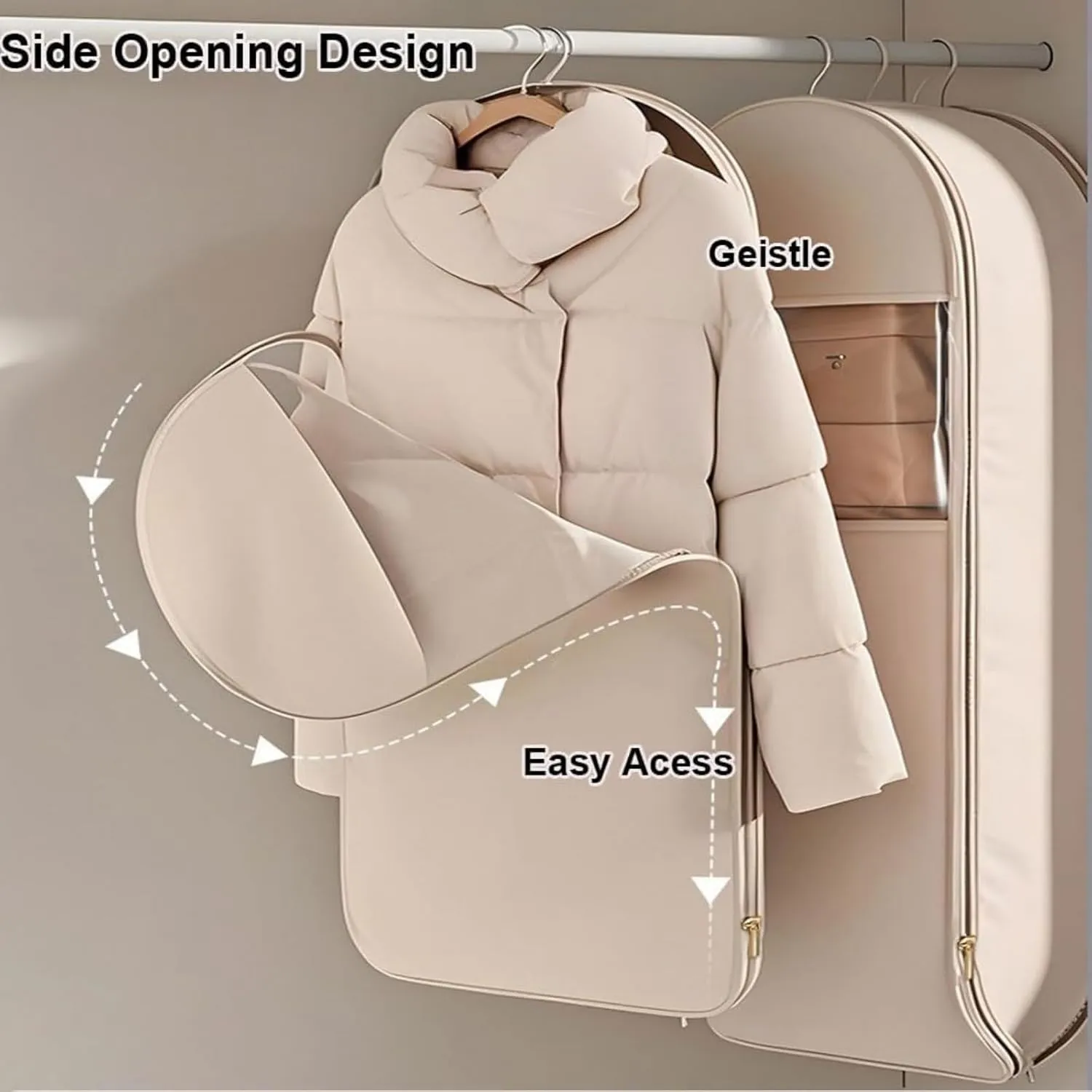 Space Saving Hanging Garment Bag with Self, Compression Zipper, Travel Organizer for down Coat Suit, Dust Cover Clothes Bags for down Coat, Space Saver Closet Organizers (Beige, X-Large)