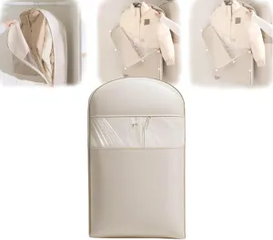 Space Saving Hanging Garment Bag with Self, Compression Zipper, Travel Organizer for down Coat Suit, Dust Cover Clothes Bags for down Coat, Space Saver Closet Organizers (Beige, X-Large)