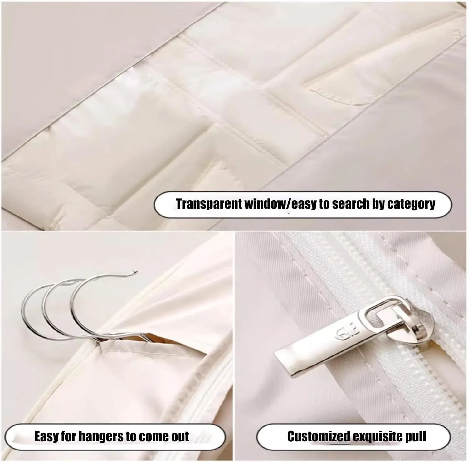 Space Saving Hanging Garment Bag with Self, Compression Zipper, Travel Organizer for down Coat Suit, Dust Cover Clothes Bags for down Coat, Space Saver Closet Organizers (Beige, X-Large)