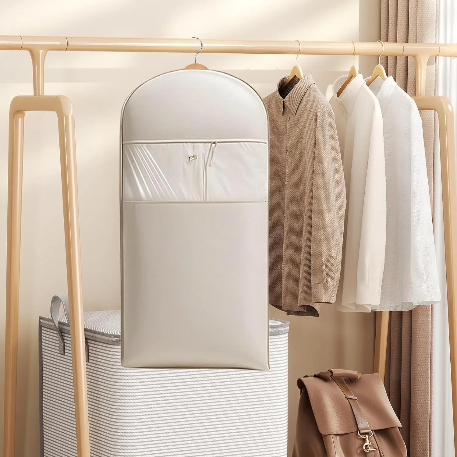 Space Saving Hanging Garment Bag with Selfs Compression Zipper, Hangable Space Saver Dustproof Protective, Space Saver Closet Organizers, for Jackets Shirts Sweater