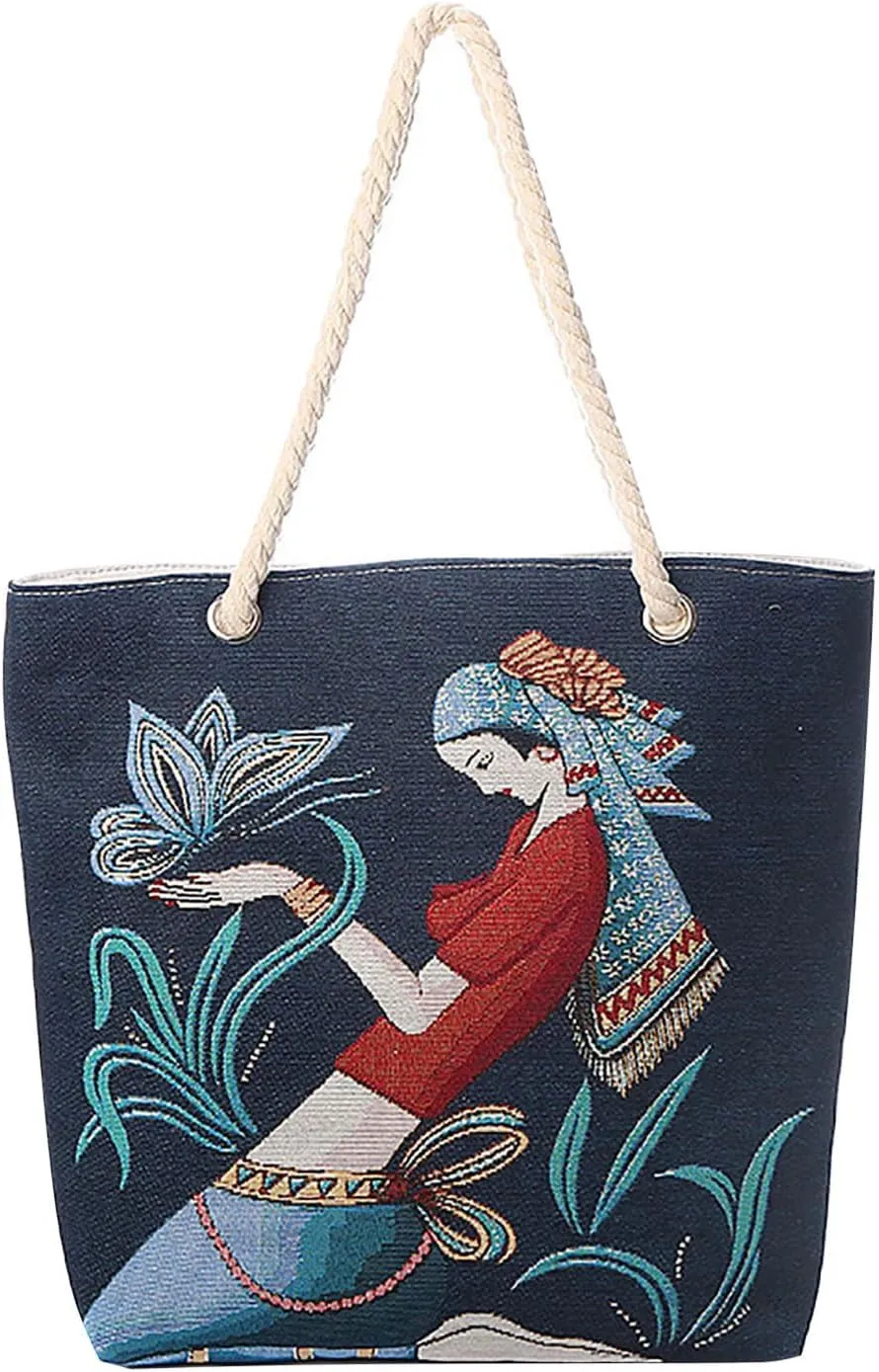 STARDICE Aesthetic reusable Eco Shoppping Beach Tote Canvas Travel Shoulder Bag with Pocket Zipper