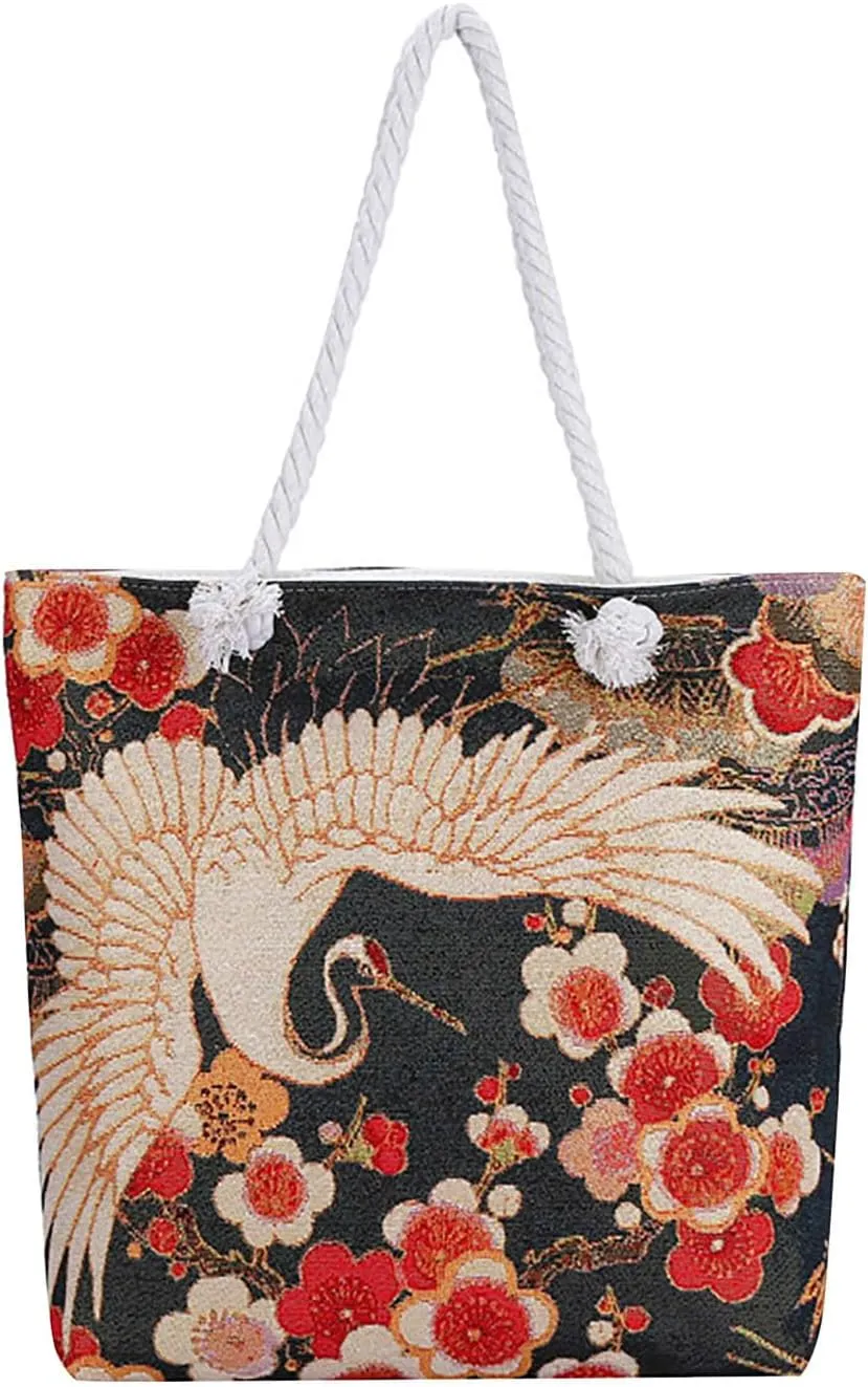 STARDICE Aesthetic reusable Eco Shoppping Beach Tote Canvas Travel Shoulder Bag with Pocket Zipper