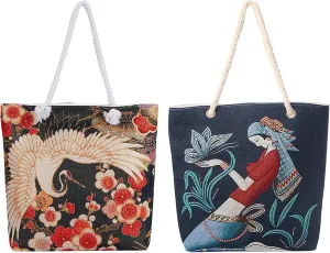 STARDICE Aesthetic reusable Eco Shoppping Beach Tote Canvas Travel Shoulder Bag with Pocket Zipper