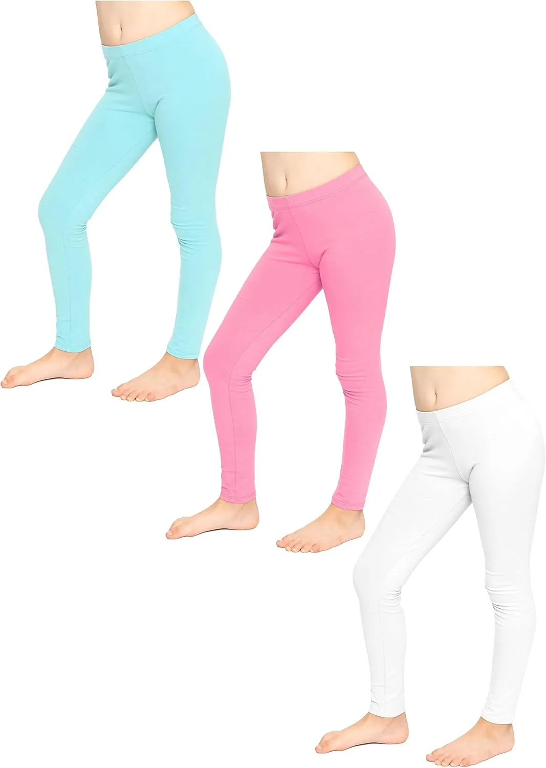 STRETCH IS COMFORT Girl's Cotton Footless Leggings Set of 3 Pieces | Stretchy | Size 2-14