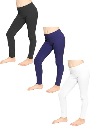 STRETCH IS COMFORT Girl's Cotton Footless Leggings Set of 3 Pieces | Stretchy | Size 2-14